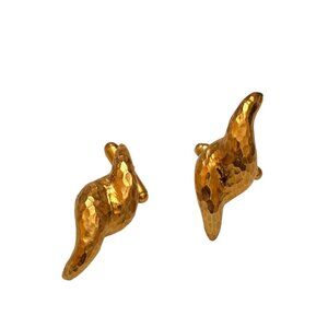 Vintage 80s Rare Alexis Lahellec Paris NOS Gilt Gold Metal Swirl Cufflinks